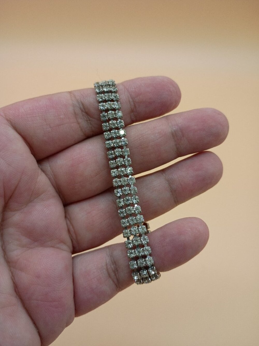 Vintage Rhinestone Bracelet 7" 70s 80s Disco Retro Sparkly